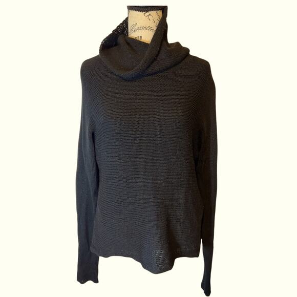 Lauren Ralph Lauren black wool cashmere loose knit cowel turtleneck sweater. M - Picture 1 of 5